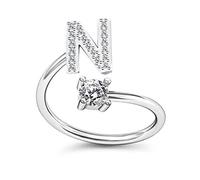 Bungsa BUCHSTABEN RING silber mit Kristallen - biegbarer Fingerring/Zehenring Toering für Damen, Kinder & Herren - A B C D E F G H I J K L M N O P R S T U V W Z