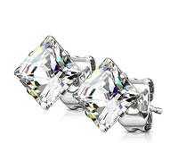 Bungsa CC-Kristallklar Zirkonia Ohrstecker Kristall rund Edelstahl Prinzessin Schliff 1 Paar für Damen (Ohrstecker Ohrringe Ohrhänger Creolen Ohrschmuck Ohrklemmen Damen Frauen Herren Mode)