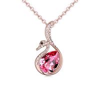 Bungsa DAMEN-KETTE 45cm rosegoldfarben Halskette PINK SWAN - Anhänger in SCHWANEN Form mit strahlendem KRISTALL in rosa & klarem Strass - Kette Frauen Schwan - Necklace crystals red gold swan
