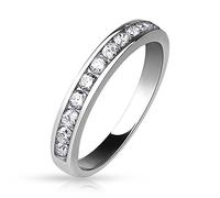 Bungsa Ewigkeitsring Silber Damen Zirkonia Kristall Ring Eternity Halbkreis 49 52 54 57 60 (Frauen Fingerring Partnerringe Verlobungsringe Trauringe Damenring Brass Rhodium)