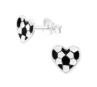 Bungsa FUSSBALL Herz Kinder-Ohrstecker 6mm aus .925 Sterling Silber - niedliches Ohrringe SET mit Fußball - für Jungs und Mädchen