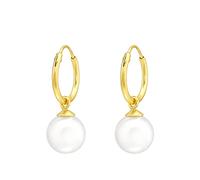 Bungsa goldene 925 SILBER CREOLEN für Damen mit Perlen-Charm für Damen