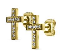 Bungsa Kreuz Ohrstecker kristallbesetzt Edelstahl | 1 Paar | (Ohrringe Ohrschmuck Ohrklemmen Studs Damen Frauen Herren Mode Earrings)