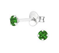 Bungsa Kristall-Ohrstecker mit echtem Kristall LA CRYSTALE 3mm 925 Silber Damen - Medium Green
