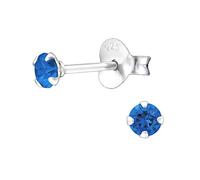 Bungsa Kristall-Ohrstecker mit echtem Kristall LA CRYSTALE 3mm 925 Silber Damen - Medium Sapphire