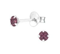 Bungsa Kristall-Ohrstecker mit echtem Kristall LA CRYSTALE 3mm 925 Silber Damen - Rhodolite