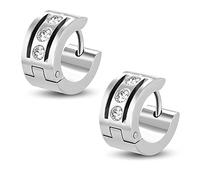 Bungsa Multikristall Creolen Ohrringe silber Zirkonia Stein 7mm - 1 Paar Klappcreolen Edelstahl (Ohrstecker Ohrringe Ohrhänger Huggie Ohrschmuck Religion Jesus Christ Ohrklemmen Damen Frauen Herren)
