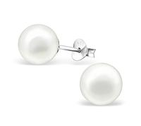 Bungsa Perlen Ohrstecker weiß 8mm .925 Sterling SILBER (Ohrringe Echtschmuck Studs Ohrschmuck Damen Frauen Herren)