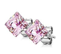 Bungsa PK Pink Zirkonia Ohrstecker Kristall rund Edelstahl Prinzessin Schliff 1 Paar für Damen (Ohrstecker Ohrringe Ohrhänger Creolen Ohrschmuck Ohrklemmen Damen Frauen Herren Mode)