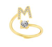 Bungsa RING BUCHSTABEN und KRISTALLE goldfarben - biegbarer Fingerring/Zehenring Toering für Damen, Kinder & Herren - A B C D E F G H I J K L M N O P R S T U V W X Y Z (M)