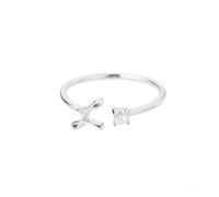Bungsa RING mit Buchstaben silber mit Kristall aus Metall - biegbarer Fingerring/Zehenring Toering für Damen, Kinder & Herren - L
