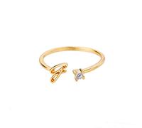 Bungsa Toering Ring Buchstaben goldfarben mit Kristall aus Metall - G