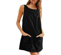 BUNSLOOM Latzkleid Damen Cord Overall Kleid Ärmellos Minikleid Lässig Vintage Cordkleid Locker Latzrock Frühling Sommer Latzhose mit Taschen