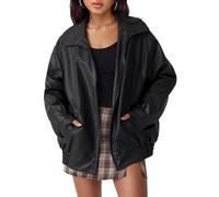 BUNSLOOM Lederjacken Damen Lässig Oversize Mode Reverskragen Jacke Motorradmäntel Y2k Kleidung Reißverschluss Bikerjacke