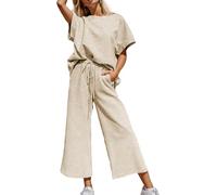 BUNSLOOM Lounge Sets für Frauen lässig zwei Stück kurze Ärmel Pullover Tops und weite Hosen Sweatsuit Set