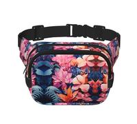 Bunte Hüfttasche mit tropischen Pflanzenblättern, trendig, modisch, Unisex, Reise-Sporttasche, Schwarz, Einheitsgröße