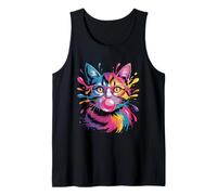 Bunte Katze rosa Brille Bubblegum Paint Splash Art Tank Top