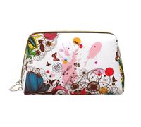 Bunte Kosmetiktasche mit Blumen- und Schmetterlings-Reißverschluss, Leder, tragbar, wasserdicht, für Zuhause, Reisen, zum Organisieren von Toilettenartikeln und Kleinteilen, weiß, Einheitsgröße