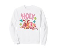 Bunte Kuh-Grafik mit heiligem Text und Sternen Sweatshirt