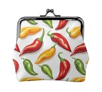 Bunte Münzbörse mit Chilischoten-Aufdruck für Damen, Kuss-Lock-Geldbörse, kleine Geldbörse aus PU-Leder