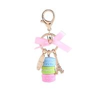 Bunte Nette Macaron Keychain Ring Eiffelturm Macaron Charme Schlüsselbund Tasche Geldbörse Dekoration für Kinder Geburtstagsgeschenk(Lila)