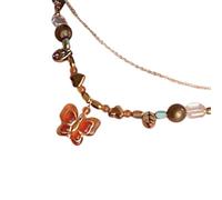 Bunte Perlen-Halskette, Metall-Schmetterlings-Anhänger, bunte Halskette, Halsschmuck, geeignet für jeden Anlass, handgefertigte Halskette, Einheitsgröße, Wie beschrieben, Wie beschrieben