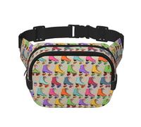 Bunte Retro-Gürteltasche mit Rollschuhen, quadratisch, doppellagig, mit verstellbarem Riemen, Laufen, Reisen, Wandern, Schwarz , Einheitsgröße