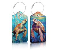 Bunte Schildkröten-Gepäckanhänger für Koffer, 2 Stück, PU-Leder, Gepäckanhänger mit Edelstahlschlaufe und Adresskarte, Gepäckanhänger für Reisen, Hotelaufenthalte, Kreuzfahrtschiffe