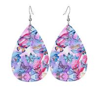Bunte Schmetterlings-Leder-Ohrringe für Damen, Tropfenohrringe, trendige Leder-Ohrringe, baumelndes Schmuckgeschenk für Mutter, Ehefrau, Töchter