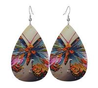 Bunte Schmetterlings-Ohrringe für Damen, tropfenförmig, Lederohrring, doppelseitig, baumelnd, leicht, Damen-Ohrschmuck, Schmuck, modisches Geburtstagsgeschenk