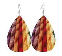 Bunte Strick-Damen-Ohrringe in Tropfenform, Leder, leichte PVC-Ohrhänger, 925er Silberhaken, doppelseitiger Druck, hypoallergen, Geschenk