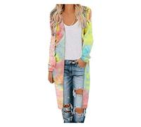 Bunte Strickjacke Damen Lang Sommer - Sommerjacke Damen Leicht Elegant üBergangsjacke Herbst Damen-Jacken Langarm Strickmantel Open Front Cardigan Leichte Strickcardigan- Feinstrickjacke- Outwear