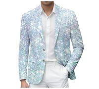 Bunter Anzug Herren Karneval Smokingjacken Anzugjacken Sakko Fastnacht Sportlich Business Blazer 1 Knopf Casual Anzugjacke Slim Fit Modern Jackett Party Männer 50er Jahre Kostüm, Hellblau, L
