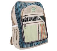 Bunter Ethno Hanf Rucksack aus Baumwolle und Hanf, Unisex, beige/türkis | Strukturiertes Naturmaterial, große Fächer, verstellbare Gurte, Platz für Wasserflaschen