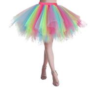 Bunter Tüllrock Damen, Regenbogen Tütü Damen, Tüll Rock Damen Kurz Minirock Rockabilly Petticoat Unterrock Bunt Röcke 50er Outfit Ballett Mini Skirt Tanzkleid Ballettrock Fasching Kostüm