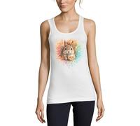 Buntes Eichhörnchen mit Eichelmotiv für Damen, Baumwolle, Tanktop, Weiß, weiß, L