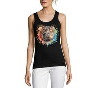 Buntes künstlerisches Nilpferd-Portrait-Tanktop für Damen, Baumwolle, Schwarz, Schwarz , L