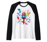 Buntes Mikrofon mit Musiknoten und Klangbändern Raglan