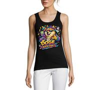 Buntes Retro-Hunde-Illustrations-Damen-Tanktop, Baumwolle, Schwarz, Schwarz , M
