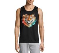 Buntes Tiger-Portrait-Kunstwerk Herren-Tanktop aus Baumwolle, Schwarz, Schwarz , S