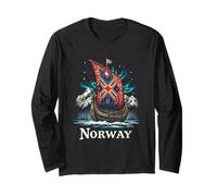 Buntes Wikingerschiff-Abenteuer mit majestätischen Bergen Langarmshirt