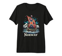 Buntes Wikingerschiff-Abenteuer mit majestätischen Bergen Premium T-Shirt
