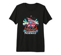 Buntes Wikingerschiff-Abenteuer mit majestätischen Bergen Premium T-Shirt