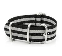 Buran01 Orig Uhrenarmband - ZULU Nylon NATO STRAP - schwarz-grau Streifen 18, 20, 22, 24 mm (18 mm)