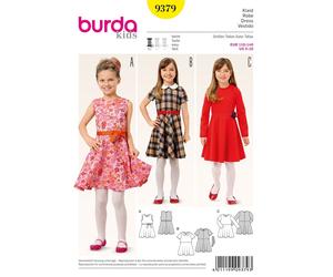 burda Schnitt 9379 "Mädchenkleid - Karokleid - glockiger Rock"