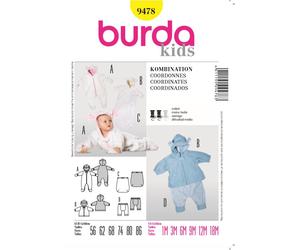 burda Schnitt 9478 "Baby Kombination: Overall, Jacke, Fußsack und Hose "