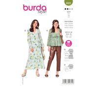 Burda Style Katalog-Schnittmuster Romantisches Kleid und semitransparente Bluse | Damen, Gr. 34-44 | Nählevel: Leicht #6023
