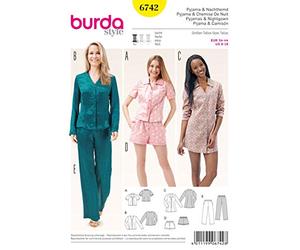 burda style Papier-Schnittmuster Damen Nachtwäsche Pyjama Top & Hose & Nachthemd #6742 Gr. 34-44