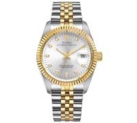 BUREI 38mm Automatik Uhr Herren Luxus Diamant Armbanduhr für Männer Mit Saphirglas Datumskalender (Silber Gold Silber)