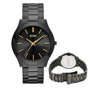 BUREI Herren-Armbanduhr, modisch, analog, Edelstahl, Quarz, wasserdicht, Geschenk für Herren., Gold-Schwarz-Schwarz, Minimalistisch